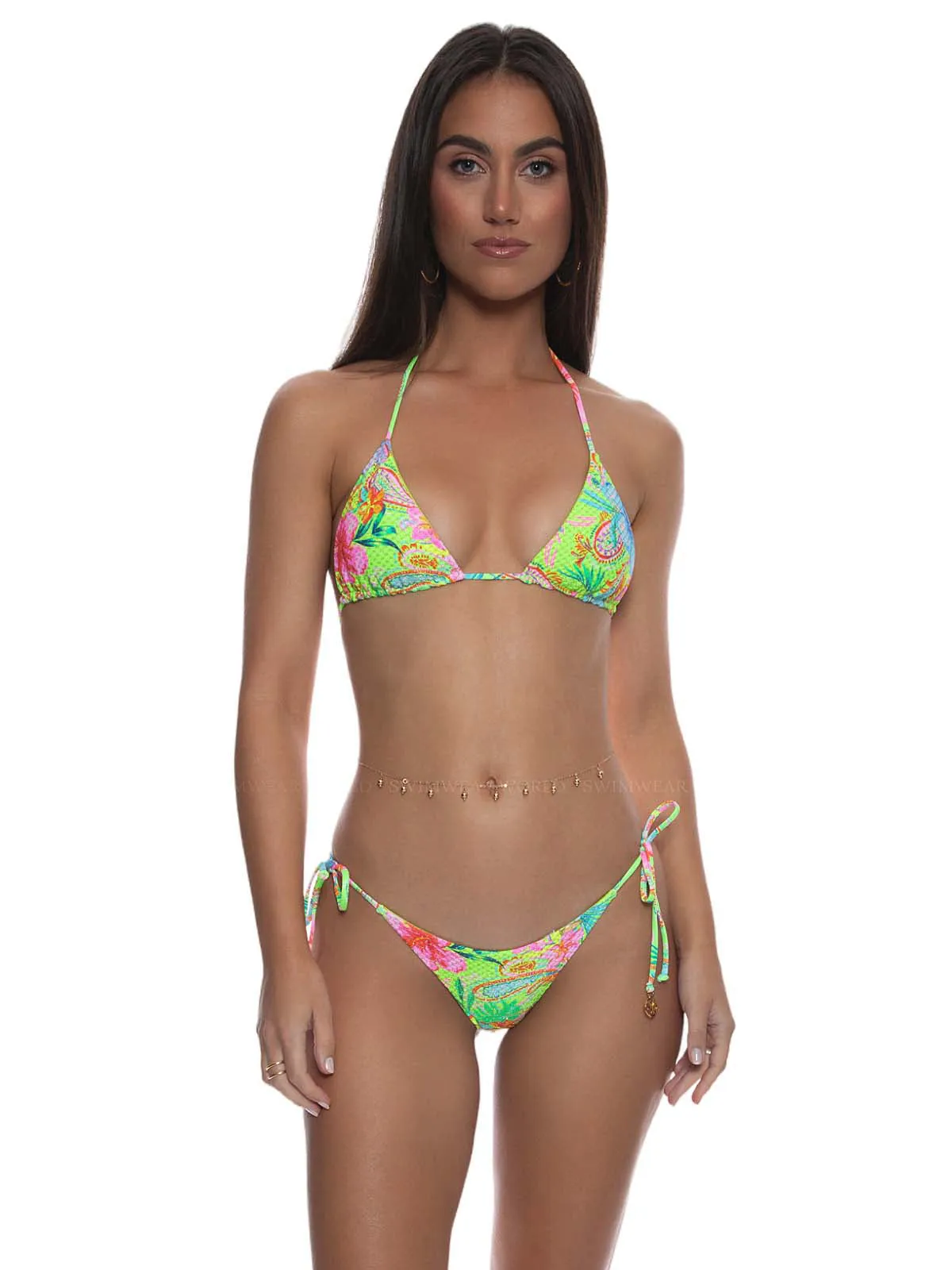 Seamless Triangle-Seamless Wavy Ruched Back Tie Side Bikini