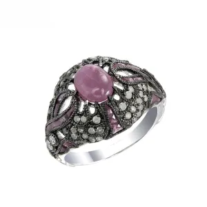 Silver and Diamond with Natural Gemstone Art Deco Style Ring