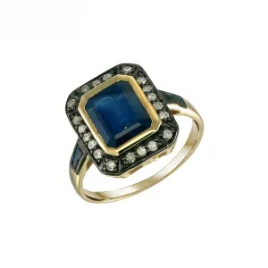Silver and Diamond with Natural Gemstone Art Deco Style Ring