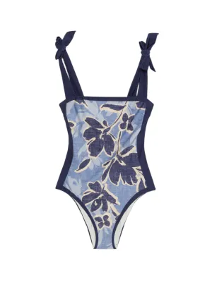 Simkhai Bow Strap One-Piece Swimsuit in Blue Hydrangea Floral
