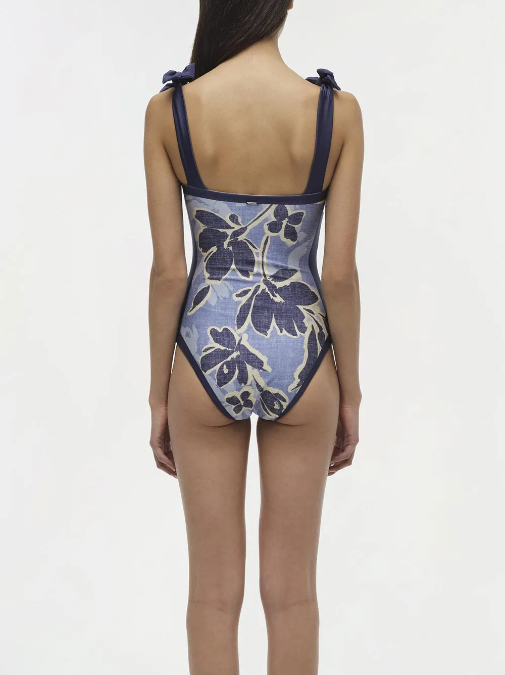 Simkhai Bow Strap One-Piece Swimsuit in Blue Hydrangea Floral