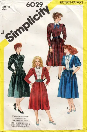 Simplicity 6029 Womens Full Skirt Flanged Shoulder Puffy Sleeved Dress with Pockets 1980s Vintage Sewing Pattern Size 12 Bust 34 inches UNCUT Factory Folded