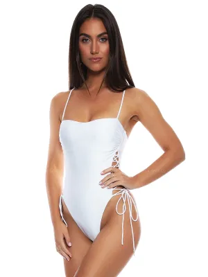 Square Neck Laced Up One Piece ::RET