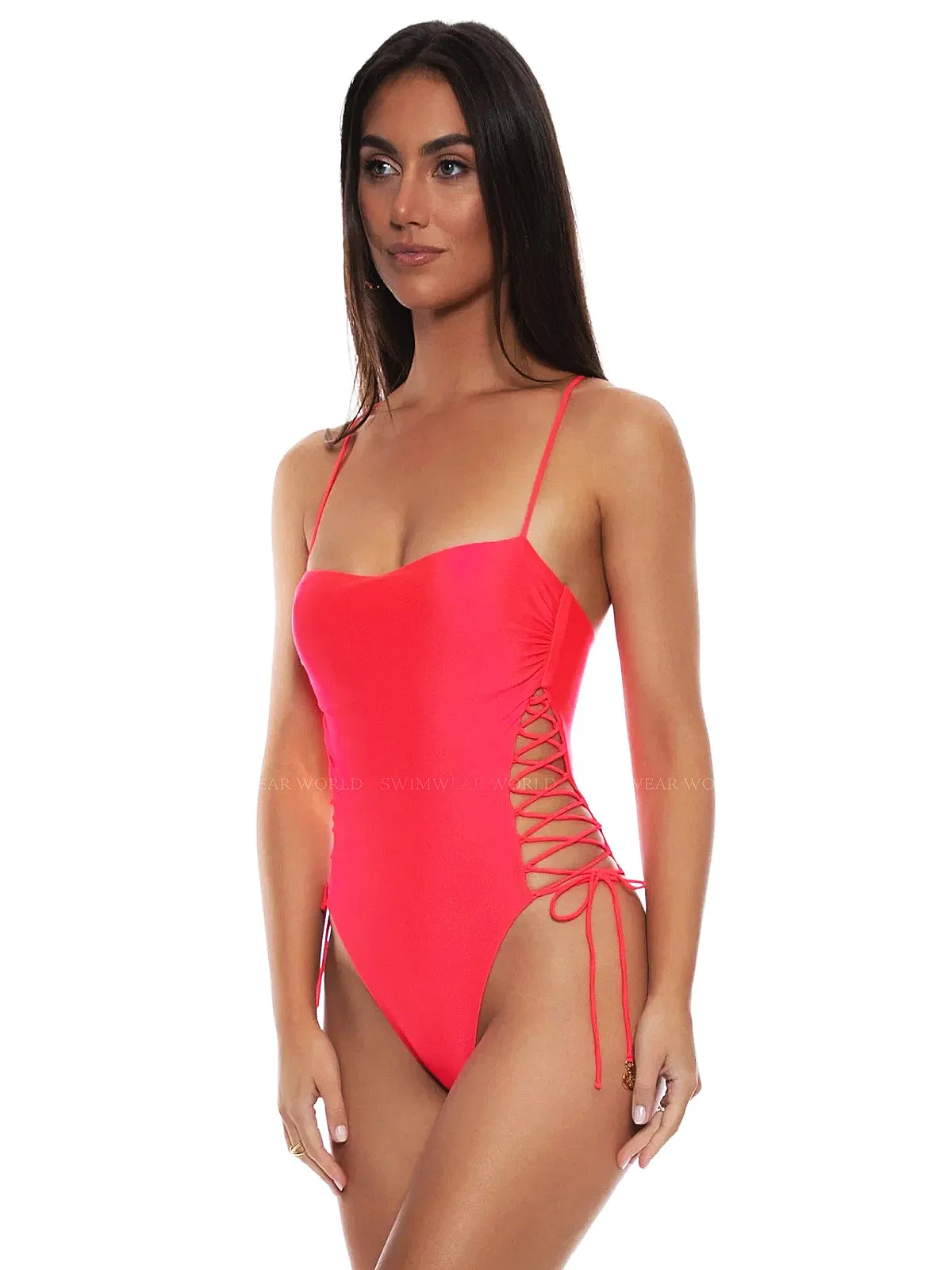 Square Neck Laced Up One Piece ::RET