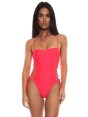 Square Neck Laced Up One Piece ::RET