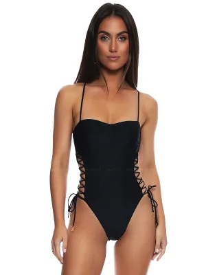 Square Neck Laced Up One Piece