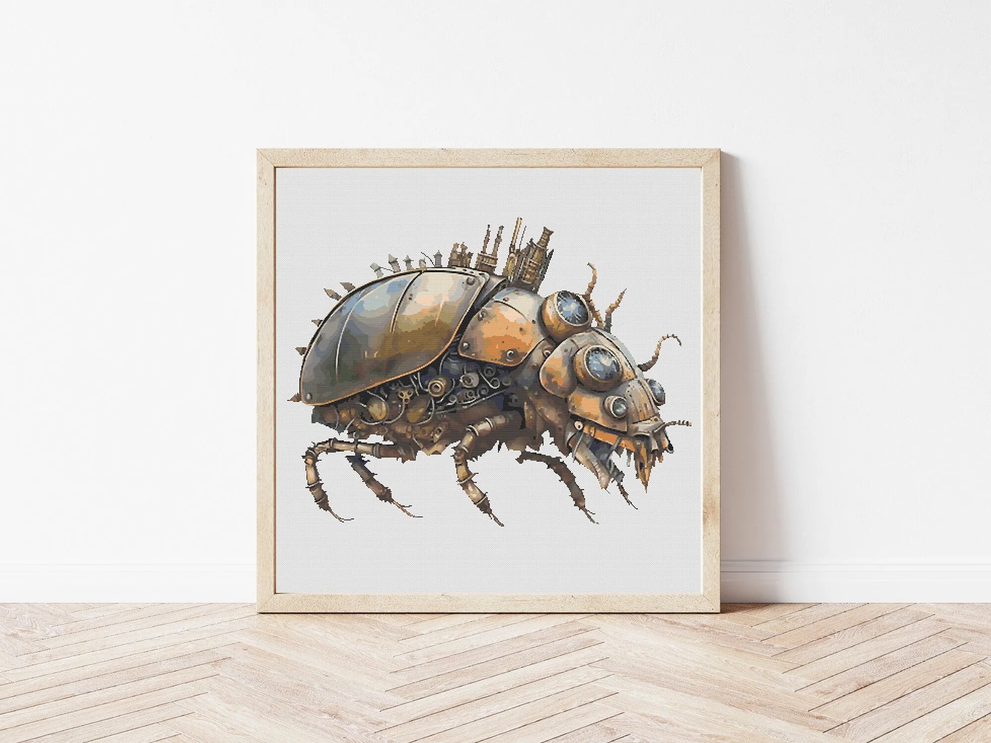 Steampunk Bug Full Coverage Cross Stitch Pattern, Instant Download PDF, Counted Stitch Chart, Embroidery Art, Wall Home Decor, Quote Meme