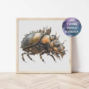 Steampunk Bug Full Coverage Cross Stitch Pattern, Instant Download PDF, Counted Stitch Chart, Embroidery Art, Wall Home Decor, Quote Meme