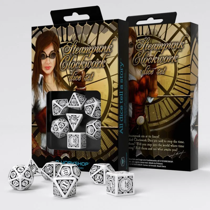 Steampunk Clockwork White & Black Dice Set (7)