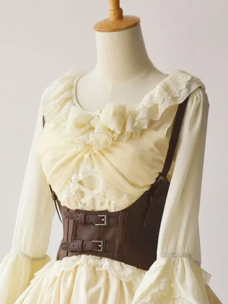 Steampunk Gothic Black Lolita Corset Metallic Buckle PU Lolita Bustier Dreaa
