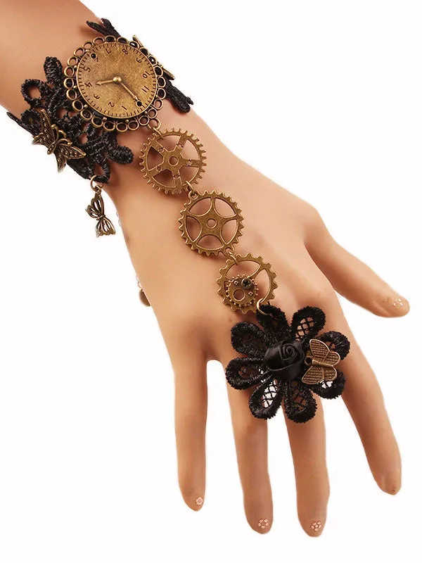 Steampunk Lolita Bracelet Lace Metal Details Bronze Lolita Accessories