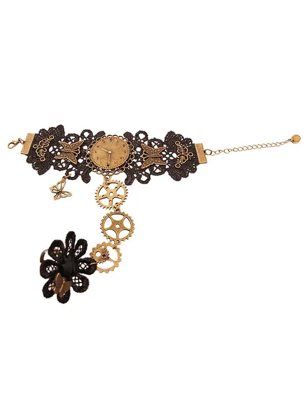 Steampunk Lolita Bracelet Lace Metal Details Bronze Lolita Accessories