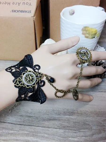 Steampunk Lolita Bracelet Lace Metallic Black Lolita Accessory