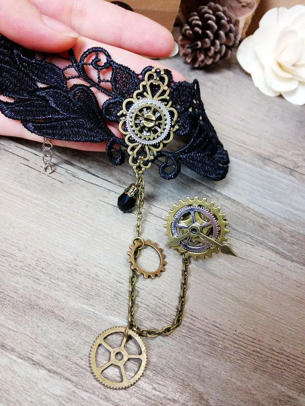 Steampunk Lolita Bracelet Lace Metallic Black Lolita Accessory