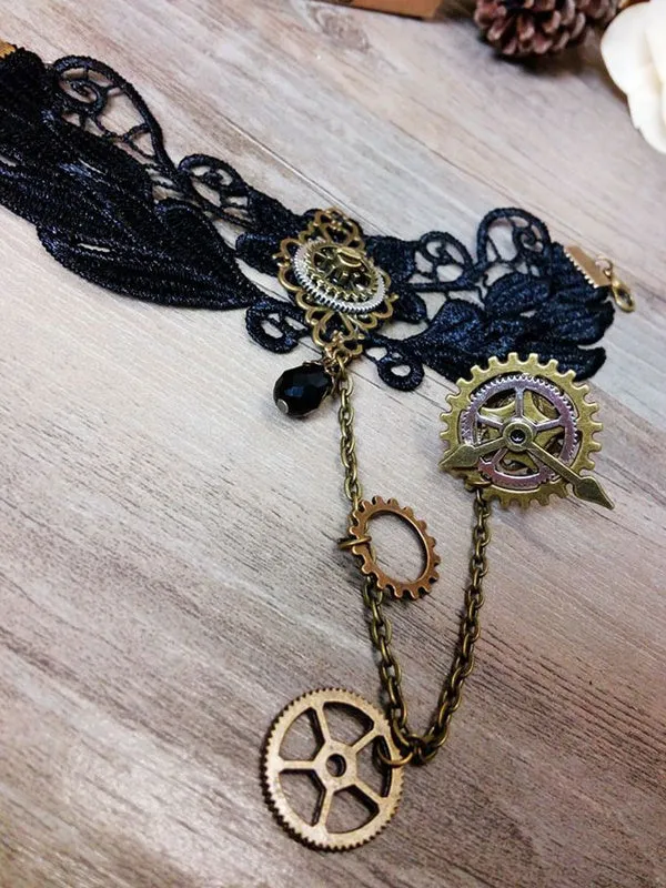 Steampunk Lolita Bracelet Lace Metallic Black Lolita Accessory