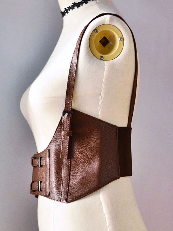 Steampunk Lolita Corset Metallic Buckle PU Brown Lolita Bustier
