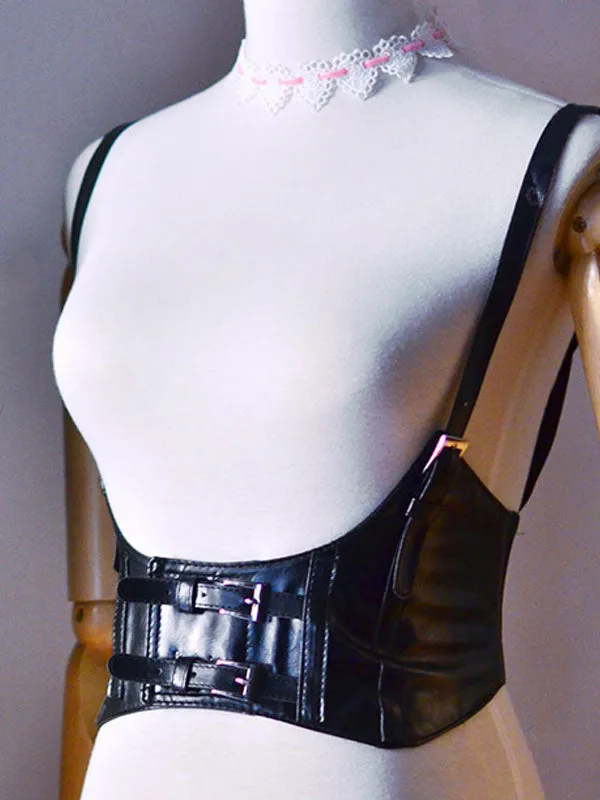 Steampunk Lolita Corset Metallic Buckle PU Brown Lolita Bustier