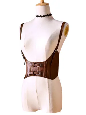 Steampunk Lolita Corset Metallic Buckle PU Brown Lolita Bustier