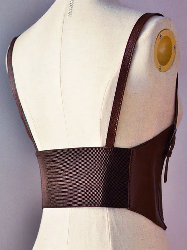 Steampunk Lolita Corset Metallic Buckle PU Brown Lolita Bustier