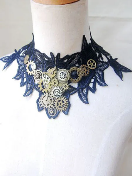 Steampunk Lolita Necklace Lace Metal Detail Two Tone Lolita Choker
