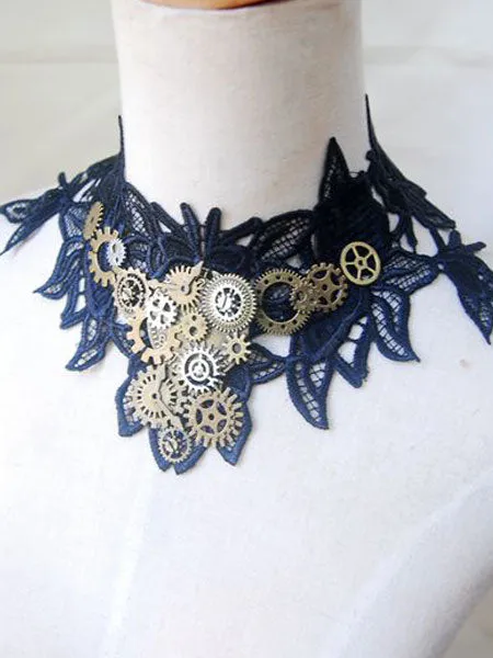 Steampunk Lolita Necklace Lace Metal Detail Two Tone Lolita Choker