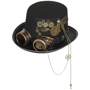 Steampunk Men Hat With Goggles Top Hat Jazz Hat Gothic Steampunk Top Hat For Men Non-slip Hat Carnival Nightclub
