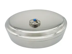 Steampunk Watch Gear with Blue Swarovski Crystal Pendant Oval Trinket Jewelry Box