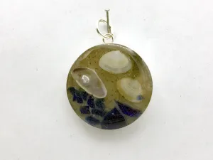 Sterling silver 25mm Round Pendant with Shells, Sand, Sea glass, freshwater pearl, Surf City New Jersey Division Street Beach