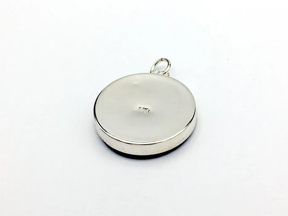 Sterling silver 25mm Round Pendant with Shells, Sand, Sea glass, freshwater pearl, Surf City New Jersey Division Street Beach