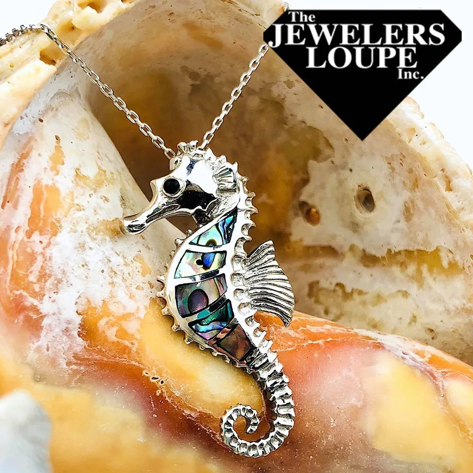 Sterling Silver Abalone Seahorse Necklace (91309)