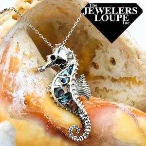 Sterling Silver Abalone Seahorse Necklace (91309)