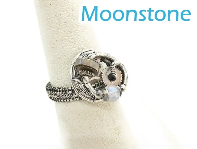 Sterling Silver Adjustable Steampunk Ring with Custom Gemstone