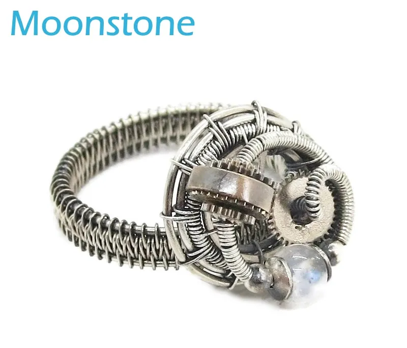 Sterling Silver Adjustable Steampunk Ring with Custom Gemstone