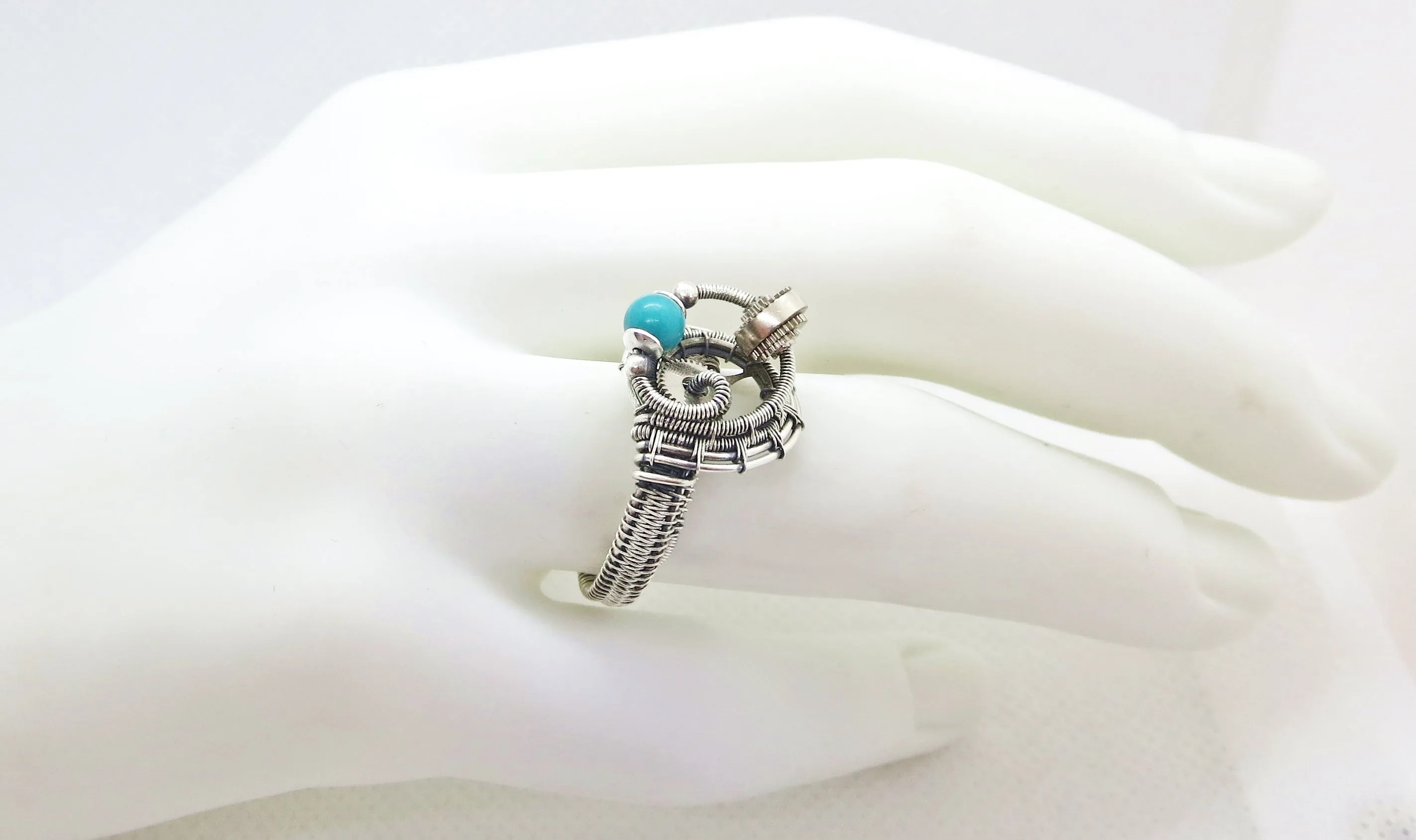 Sterling Silver Adjustable Steampunk Ring with Custom Gemstone