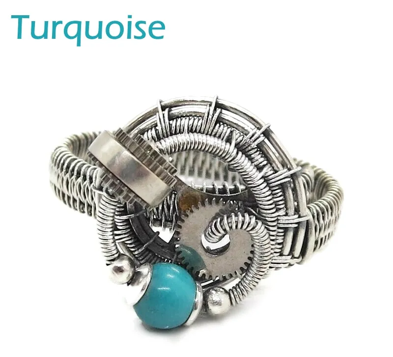 Sterling Silver Adjustable Steampunk Ring with Custom Gemstone