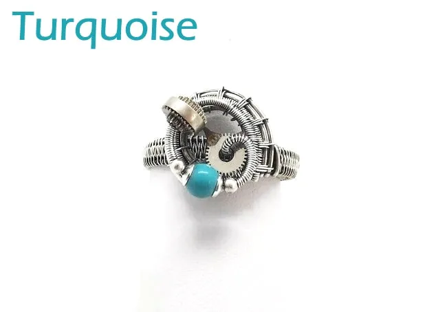 Sterling Silver Adjustable Steampunk Ring with Custom Gemstone