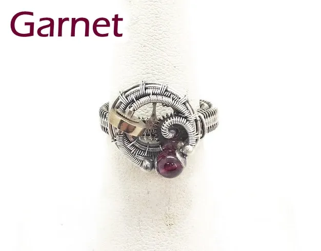 Sterling Silver Adjustable Steampunk Ring with Custom Gemstone