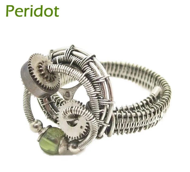 Sterling Silver Adjustable Steampunk Ring with Custom Gemstone