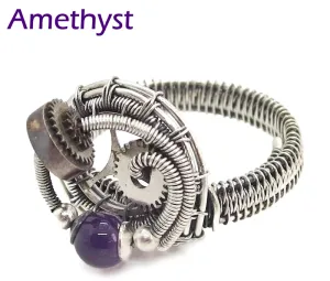 Sterling Silver Adjustable Steampunk Ring with Custom Gemstone