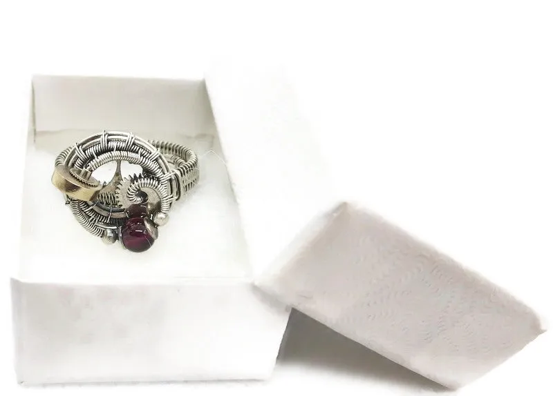 Sterling Silver Adjustable Steampunk Ring with Custom Gemstone