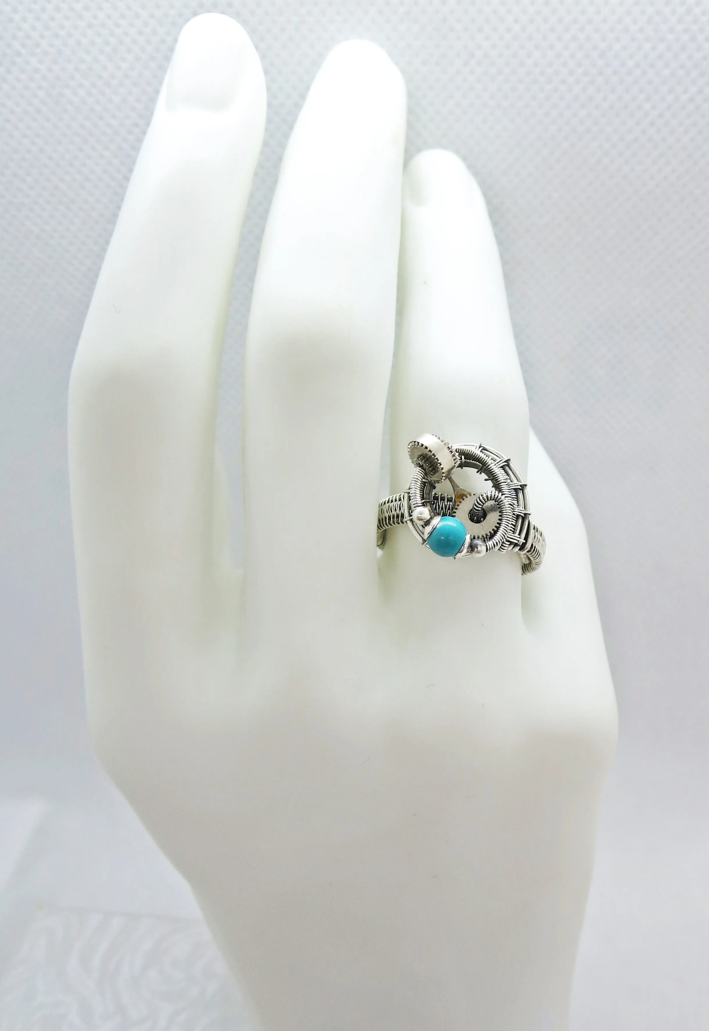 Sterling Silver Adjustable Steampunk Ring with Custom Gemstone