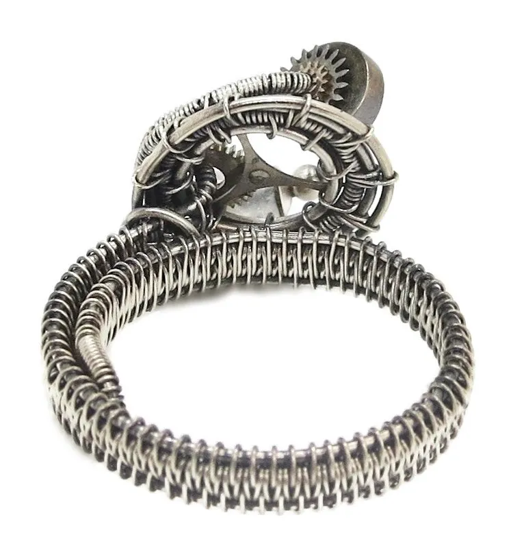 Sterling Silver Adjustable Steampunk Ring with Custom Gemstone