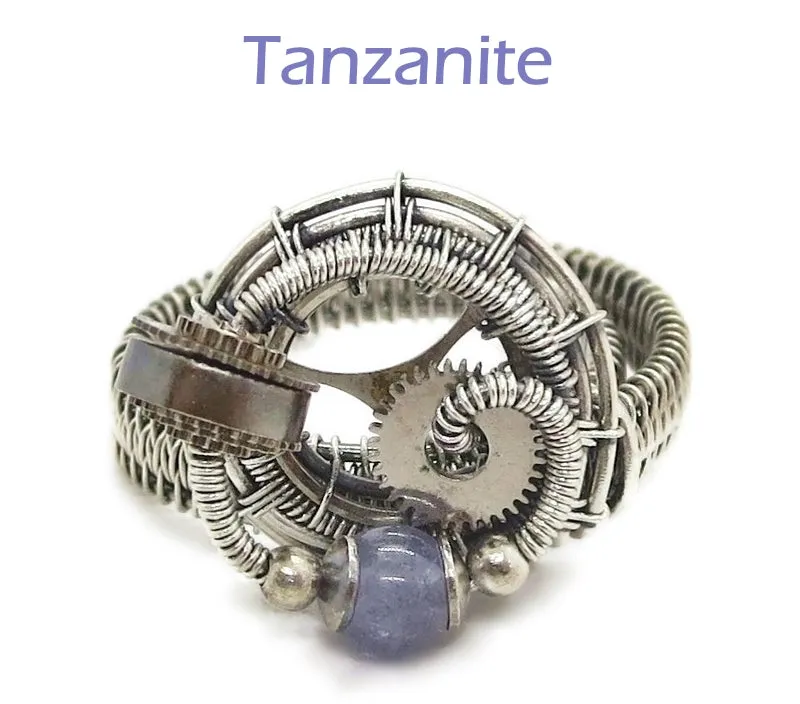 Sterling Silver Adjustable Steampunk Ring with Custom Gemstone