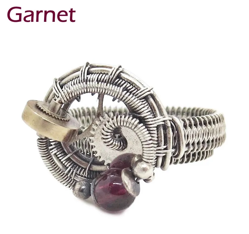 Sterling Silver Adjustable Steampunk Ring with Custom Gemstone