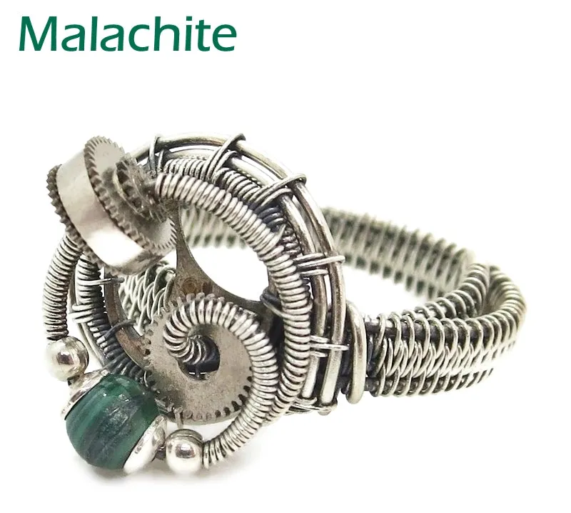 Sterling Silver Adjustable Steampunk Ring with Custom Gemstone