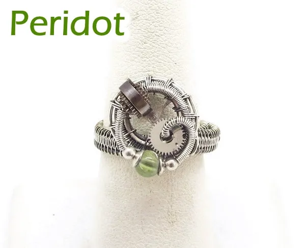 Sterling Silver Adjustable Steampunk Ring with Custom Gemstone