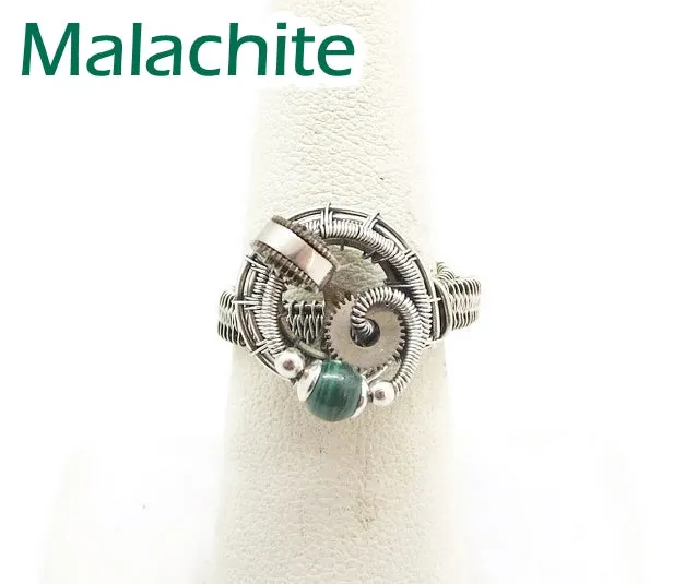Sterling Silver Adjustable Steampunk Ring with Custom Gemstone