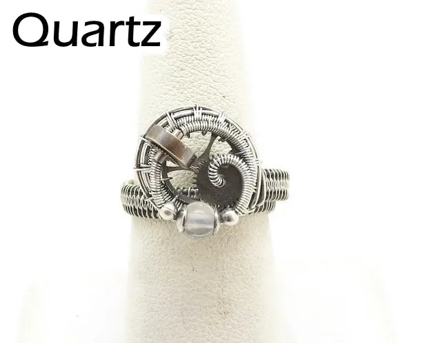 Sterling Silver Adjustable Steampunk Ring with Custom Gemstone
