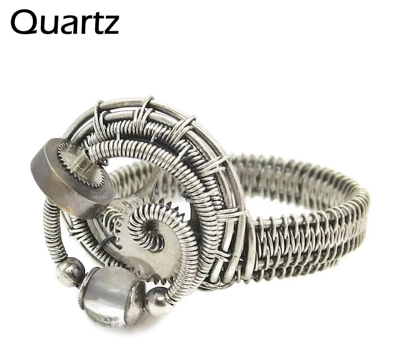 Sterling Silver Adjustable Steampunk Ring with Custom Gemstone