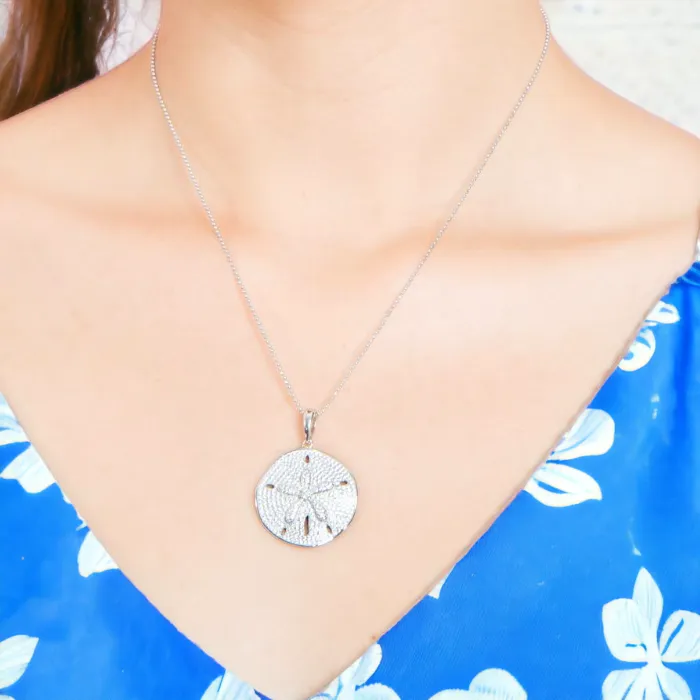 Sterling Silver Alamea Pave CZ Sand Dollar Pendant